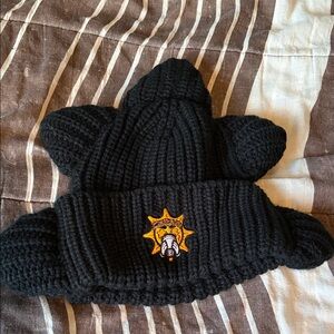 Men's Black Knit Hat with Embroidered Patch